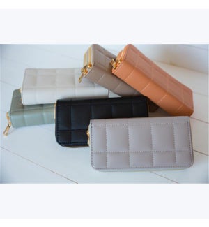 Square Quilted Double Zip Wallet, 6 ast.