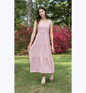Pink Swiss Dot Tiered Midi Dress, 1S, 1M, 1L, 1XL