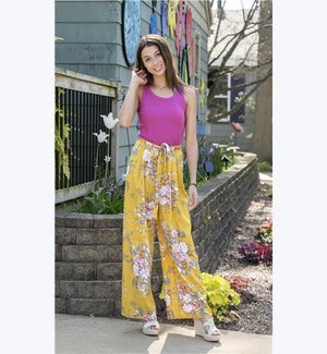 Yellow Gold High Waisted Floral Pants, 1S, 1M, 1L, 1XL