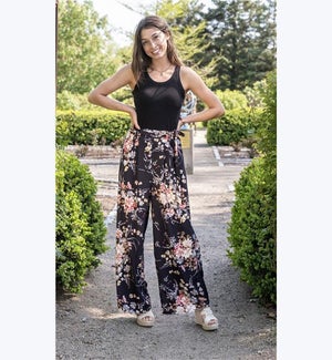 Black High Waisted Floral Pants