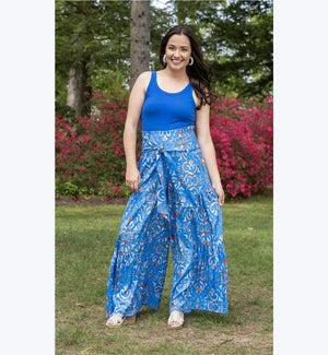 Cornflower Blue Floral Ruffle Pants, 1S, 1M, 1L, 1XL
