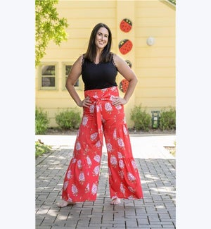 Coral Red Floral Ruffle Pants, 1S, 1M, 1L, 1XL