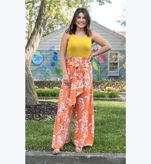 Tangerine Floral Ruffle Pants, 1S, 1M, 1L, 1XL