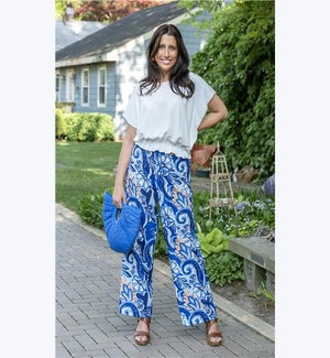Blue/White/Gold High Waisted Pleated Pants, 1S, 1M, 1L, 1XL