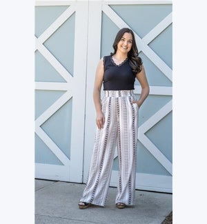 Cream/Black/Pink High Waisted Striped Pants, 1S, 1M, 1L, 1XL