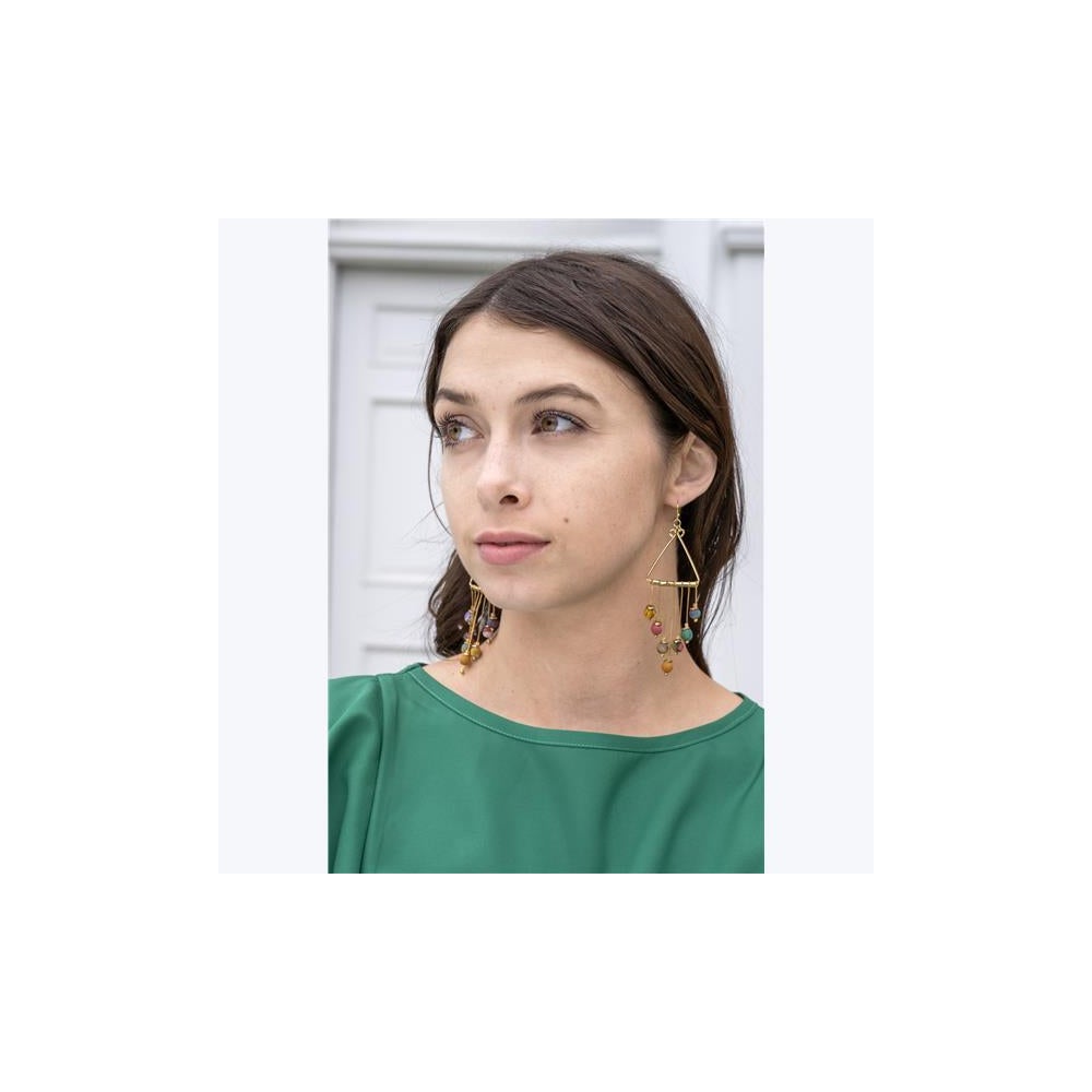 Kantha Drop Triangle Earrings