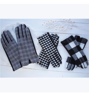 Black and White Plaid Gloves, 3 Ast