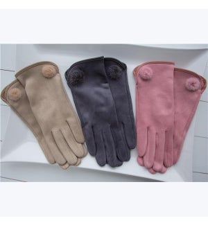 Microsuede Mini Pom Gloves, 3 Ast