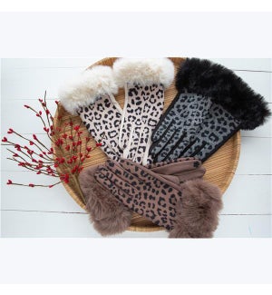 Leopard Gloves with Fur Cuff, 3 Ast