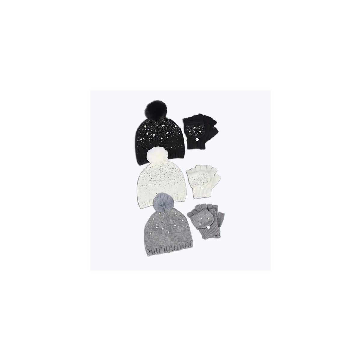 Bejeweled Knit Hat and Gloves, 3 Ast