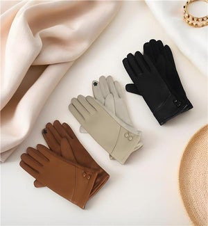 Vegan Leather Button Cuff Gloves, 3 ast.