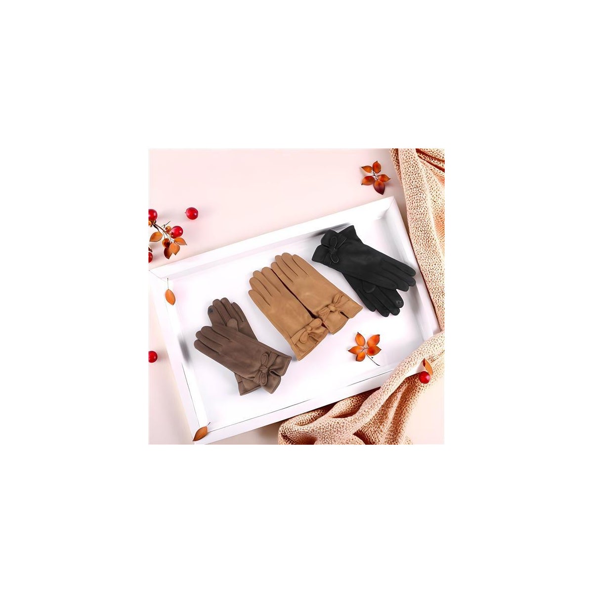 Microsuede Gloves with Bow Knot 3 Ast