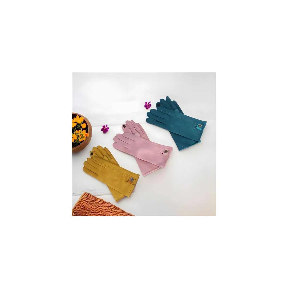 Microsuede Button Tab Gloves 3 Ast