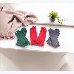 Microsuede Gloves with Fur Pom 3 Ast
