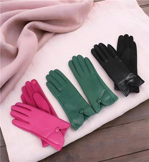 Vegan Leather Gloves with Stitch Button Accent, 3 ast.
