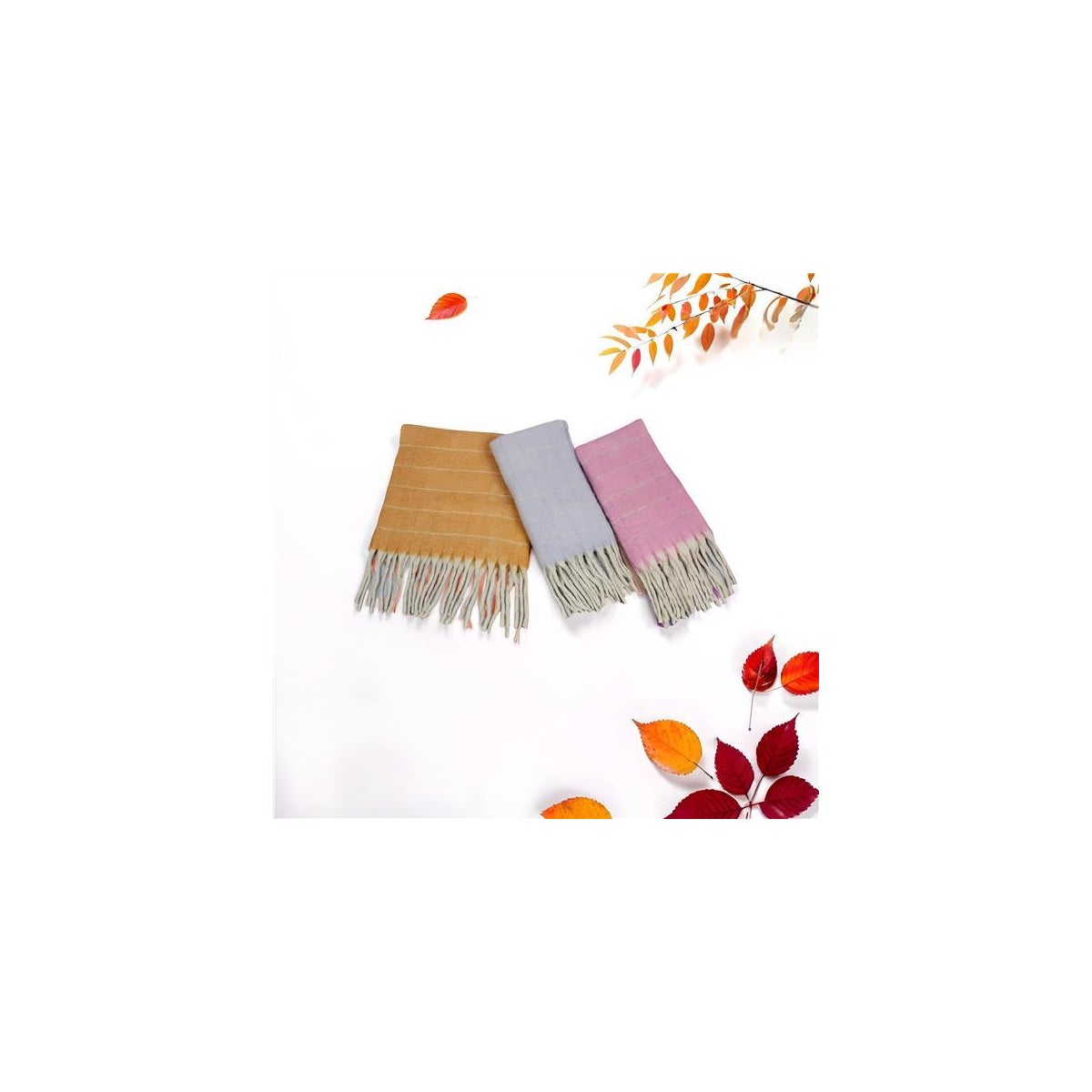 Cozy Striped Scarf with Fringe 3 Ast