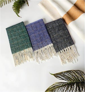 Cozy Plaid Scarf with Fringe 3 Ast