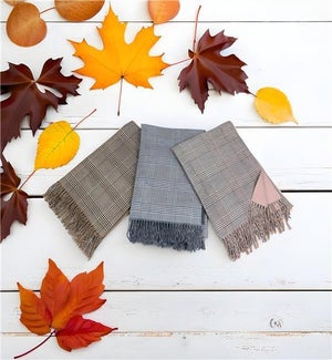 Plaid Check Scarf with Fringe 3 Ast