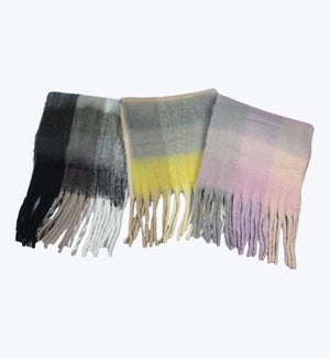 Oversized Cozy Checkered Scarf with Fringe 3 Ast