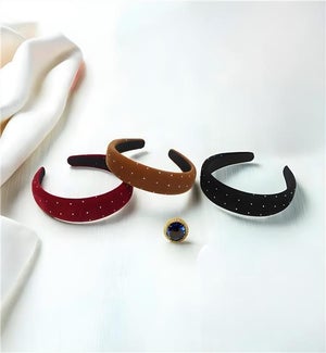 Velvet Studded Headband 3 Ast