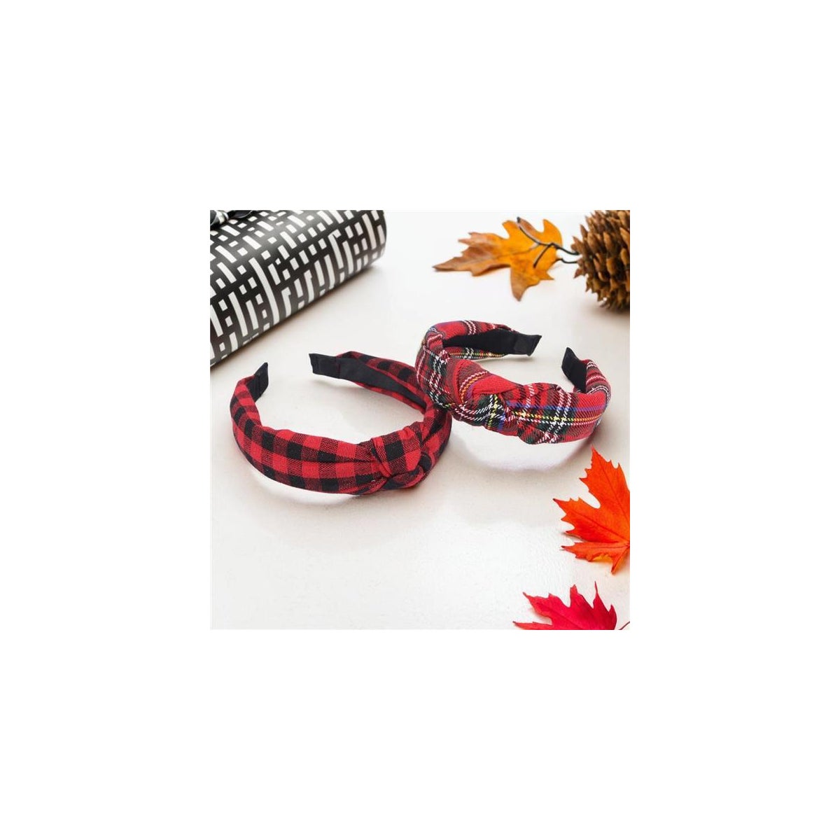 Red Plaid Headband 2 Ast