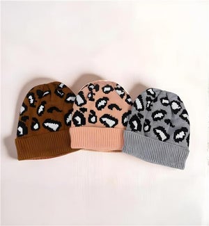 Knit Leopard Hat 3 Ast