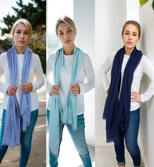 Polyester Lightweight Crinkled Scarf, 3 Ast.