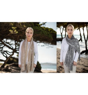 Soft Lightweight Textured Polyester Scarf with Horizontal Pattern Floral Embroidery, 2 Ast
