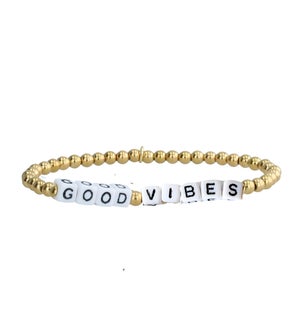 Virtu Made 14K Gold Beaded Bracelet - Good Vibes