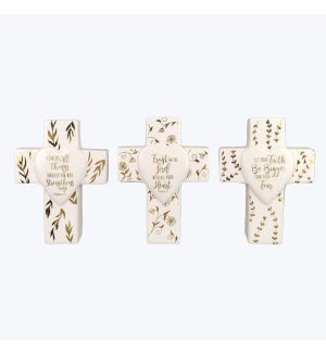 Ceramic Golden Faith Tabletop Cross, 3 Ast