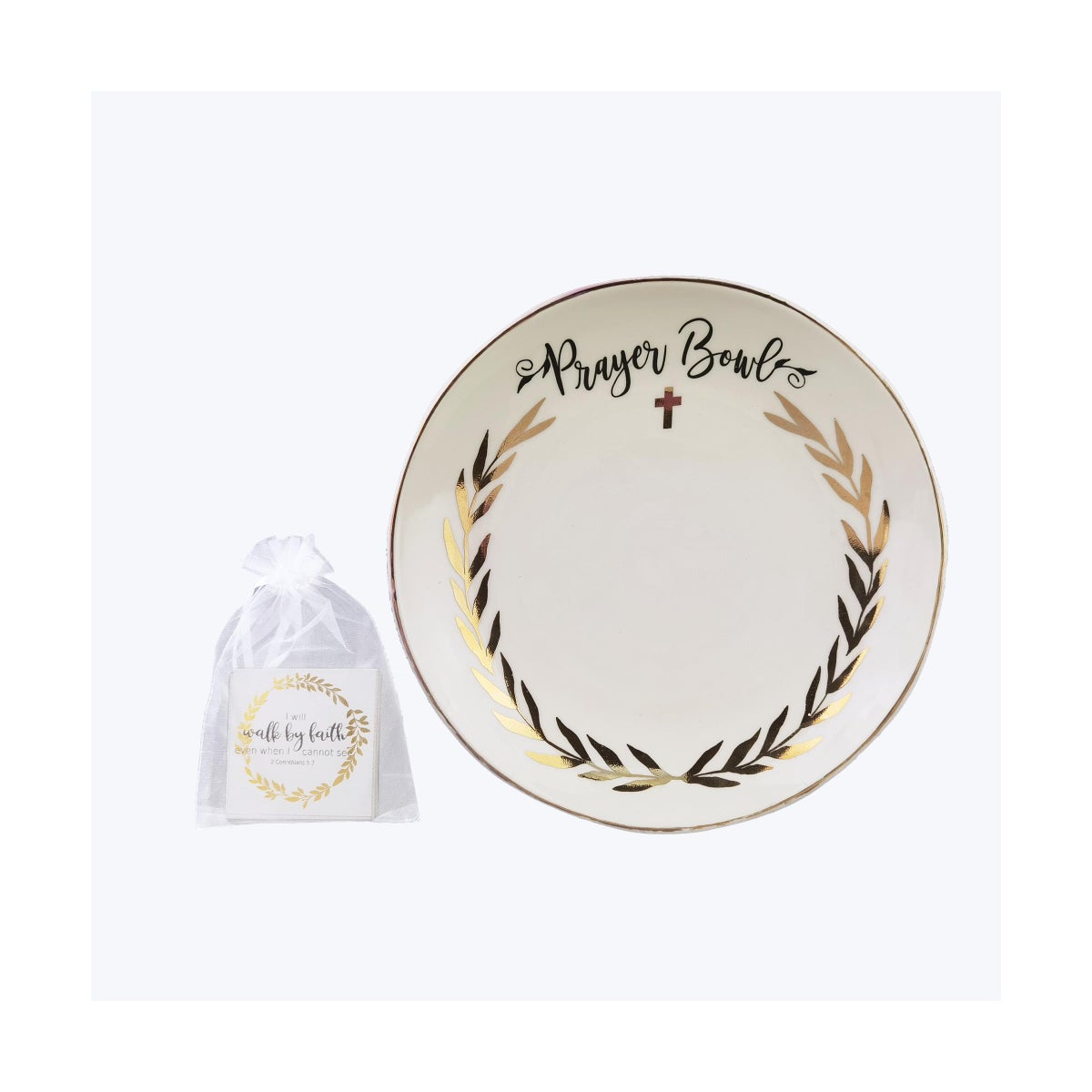 Ceramic Golden Faith Prayer Bowl with 40 Prayer Cards