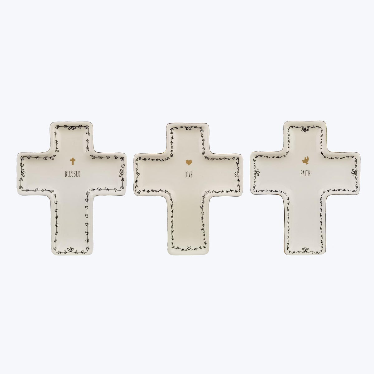 Ceramic Golden Faith Cross-Shaped Dish, 3 Assorted