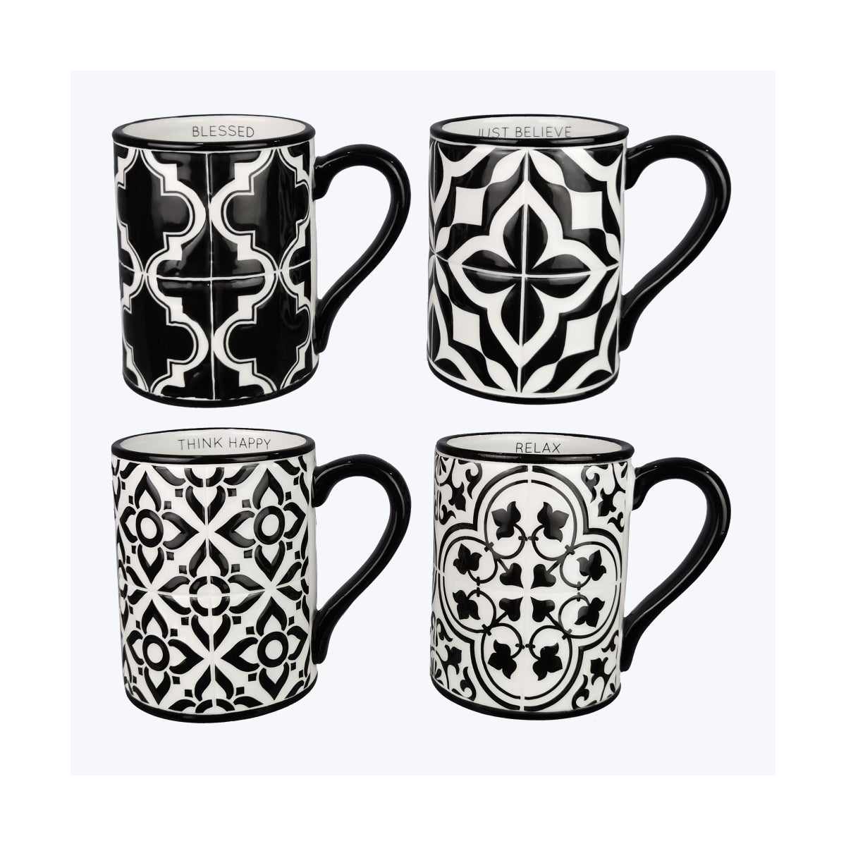 Ceramic Black and White Tile Design Mug 4 Assorted