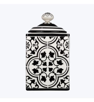 Ceramic Black and White Tile Design Cookie Jar with Silicone Lid