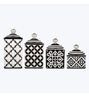 Ceramic Black and White Tile Design Canister Set, 4 Pcs/Set