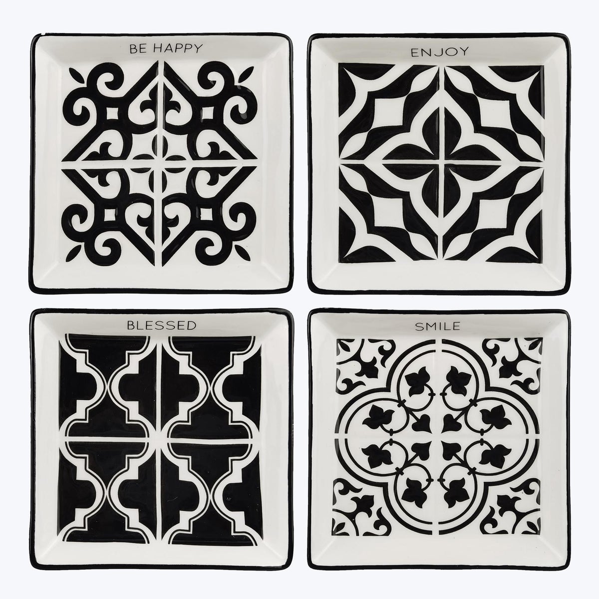 Ceramic Moroccan Tile Design Trinket Dish, 4 Assorted