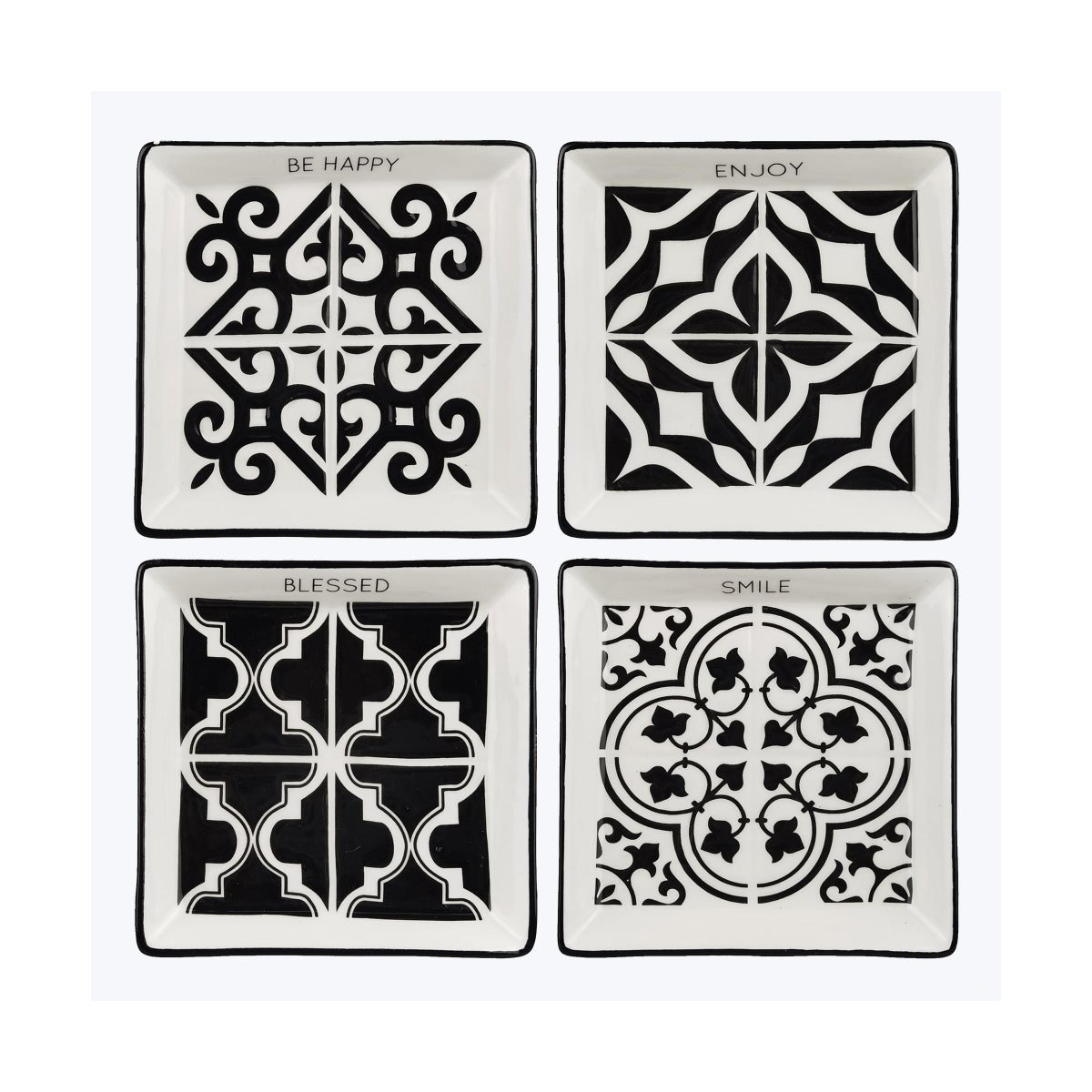 Ceramic Moroccan Tile Design Trinket Dish, 4 Assorted