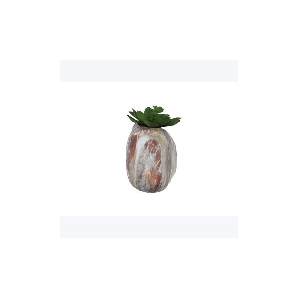 Ceramic Rock Planter w/ Artificial Succulent