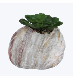 Ceramic Rock Like Planter w/Artificial Succulent