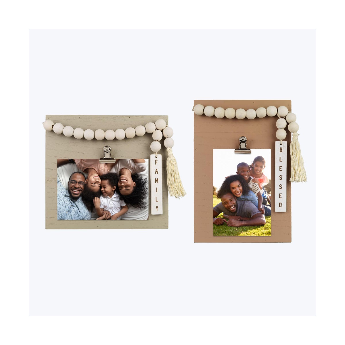 Wood 5X7 Photo Clip with Blessing Beads, 2 Assorted