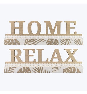 Wood Palm Leaf Design Tabletop Sign, 2 Ast. Relax, Home