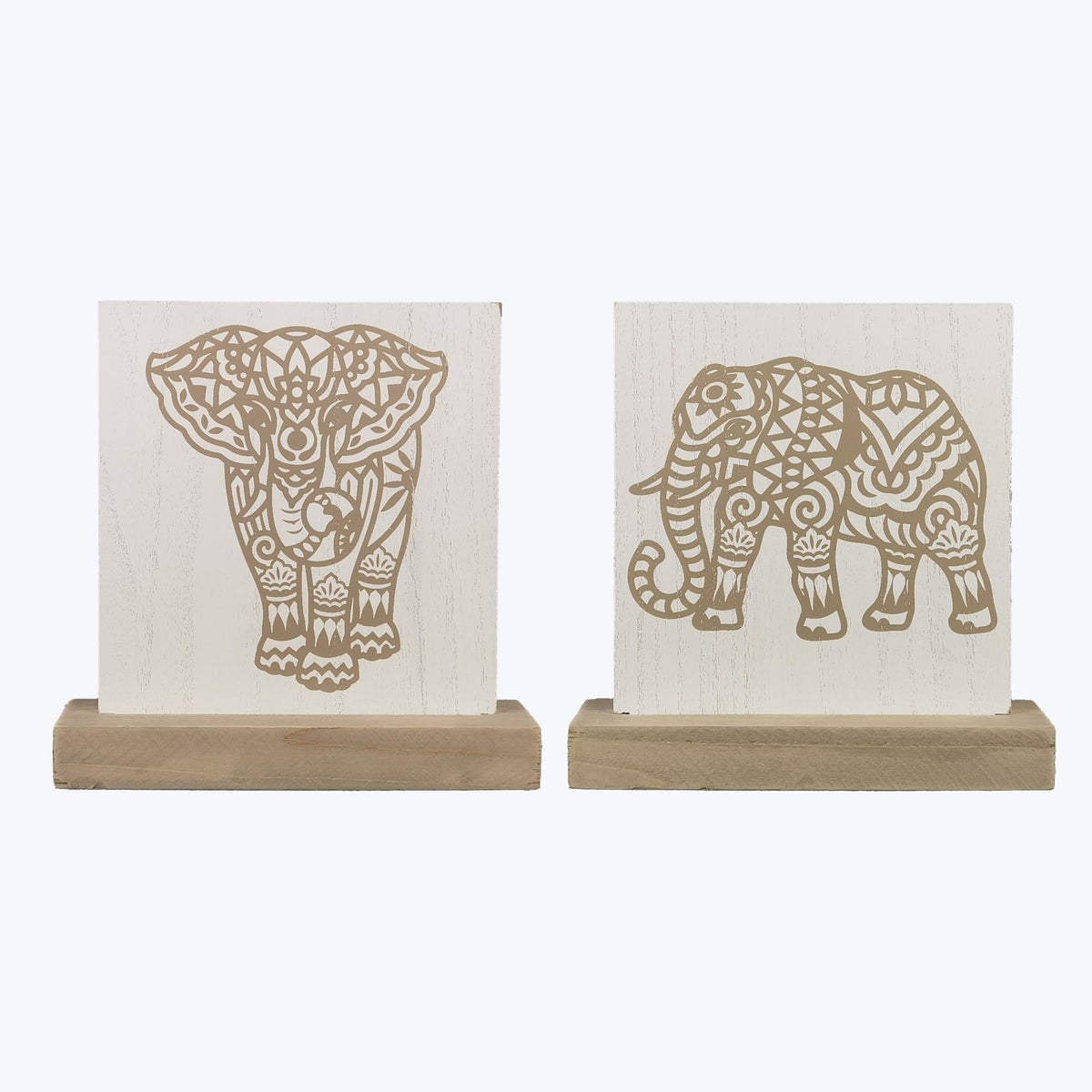 Wood Tabletop Elephant Design, 2 Assorted