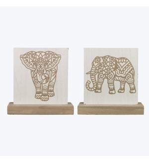 Wood Tabletop Elephant Design, 2 Assorted
