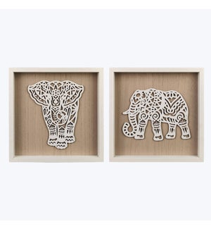 Wood Framed Elephant Tabletop/Wall Art, 2 Assorted