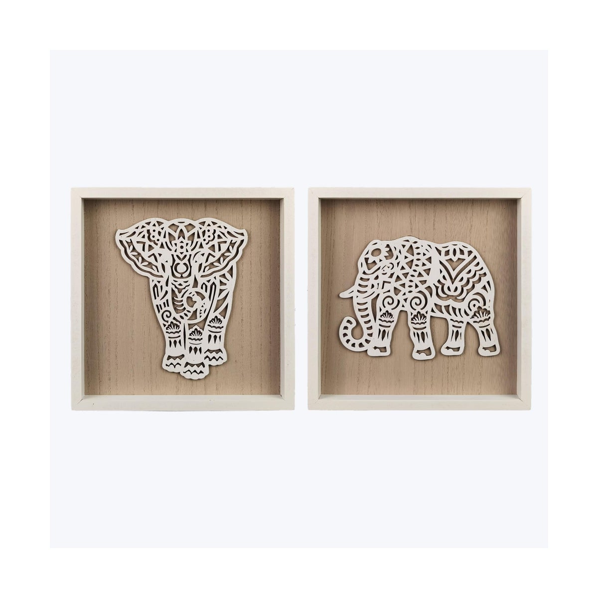 Wood Framed Elephant Tabletop/Wall Art, 2 Assorted