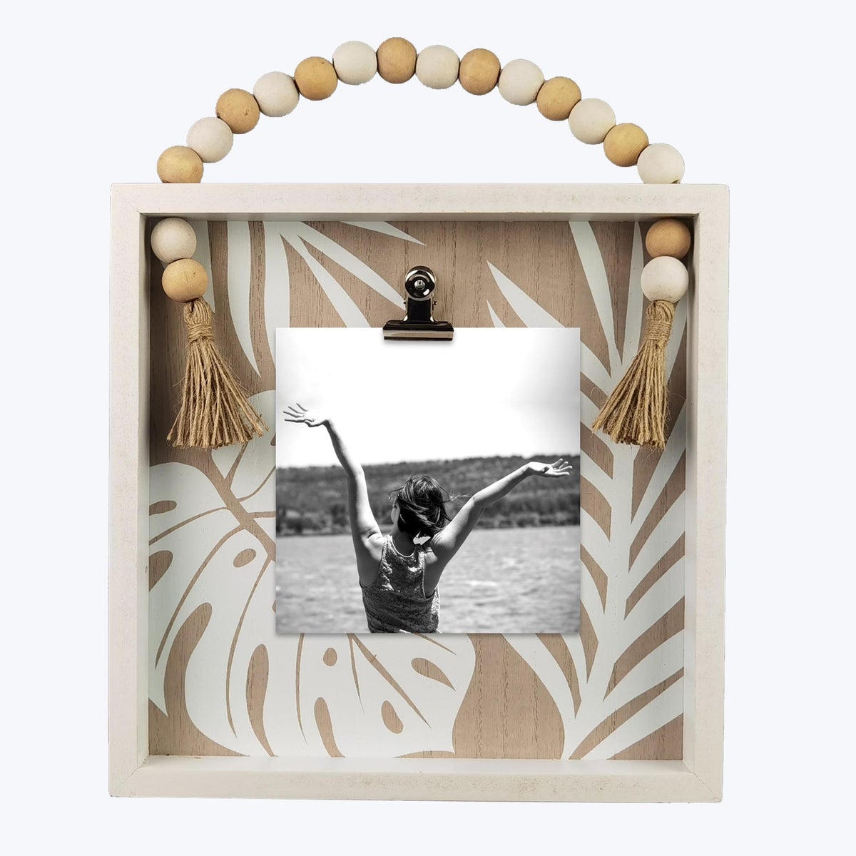 Wood Palm Leaf Design 4X6 Photo Clip with Blessing Beads