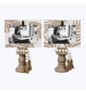 Wood Pedestal Photo Clip with Blessing Beads, 2 Assorted