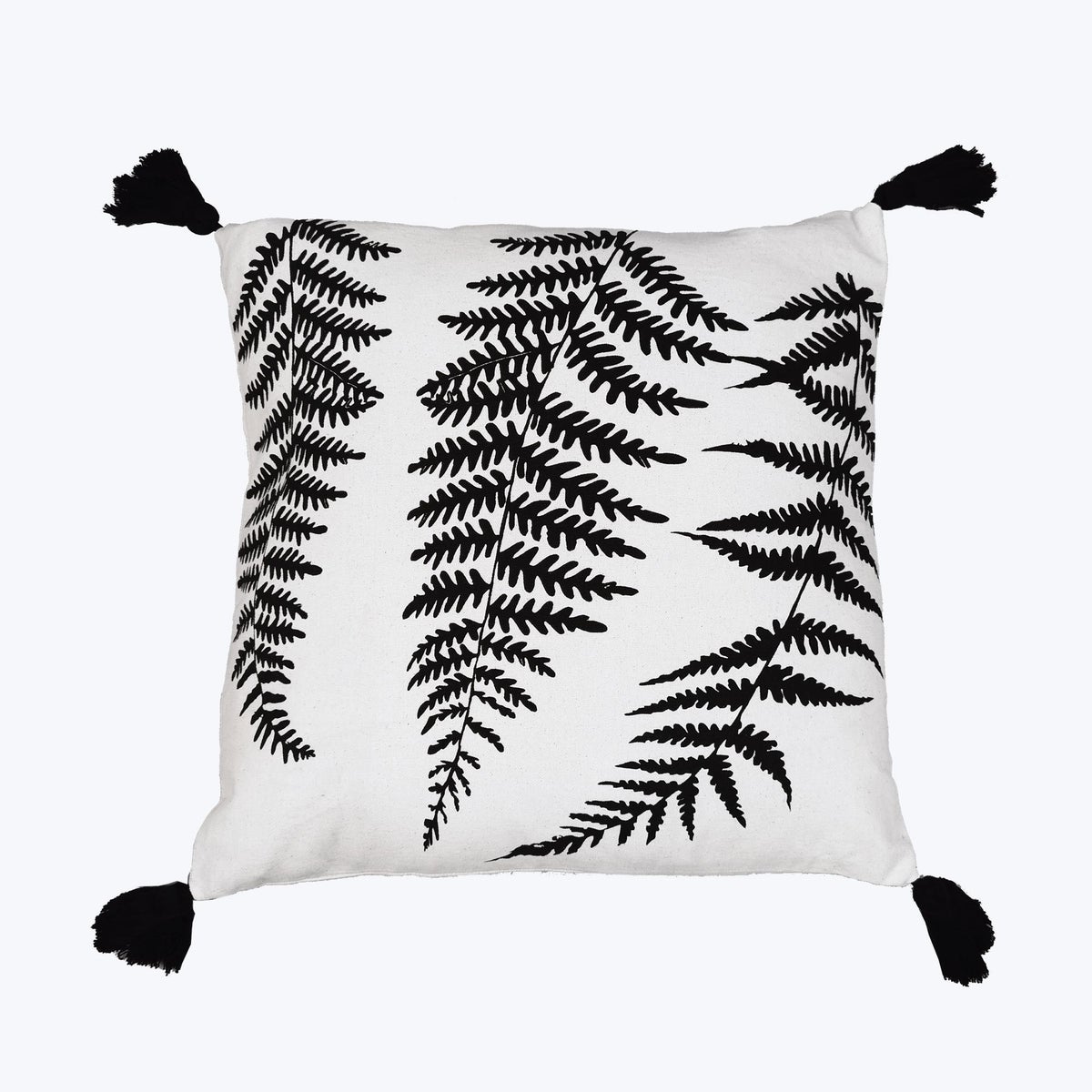 Cotton Pillow with Botanical Designs and Tassel Ends