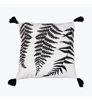 Cotton Pillow with Botanical Designs and Tassel Ends