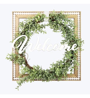 Wood Framed Wreath Welcome With Blessing Bead Accent